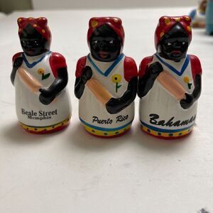 Bahama Mama Lady In The Red Dress 2 Toothpick Holders and One Salt Shaker